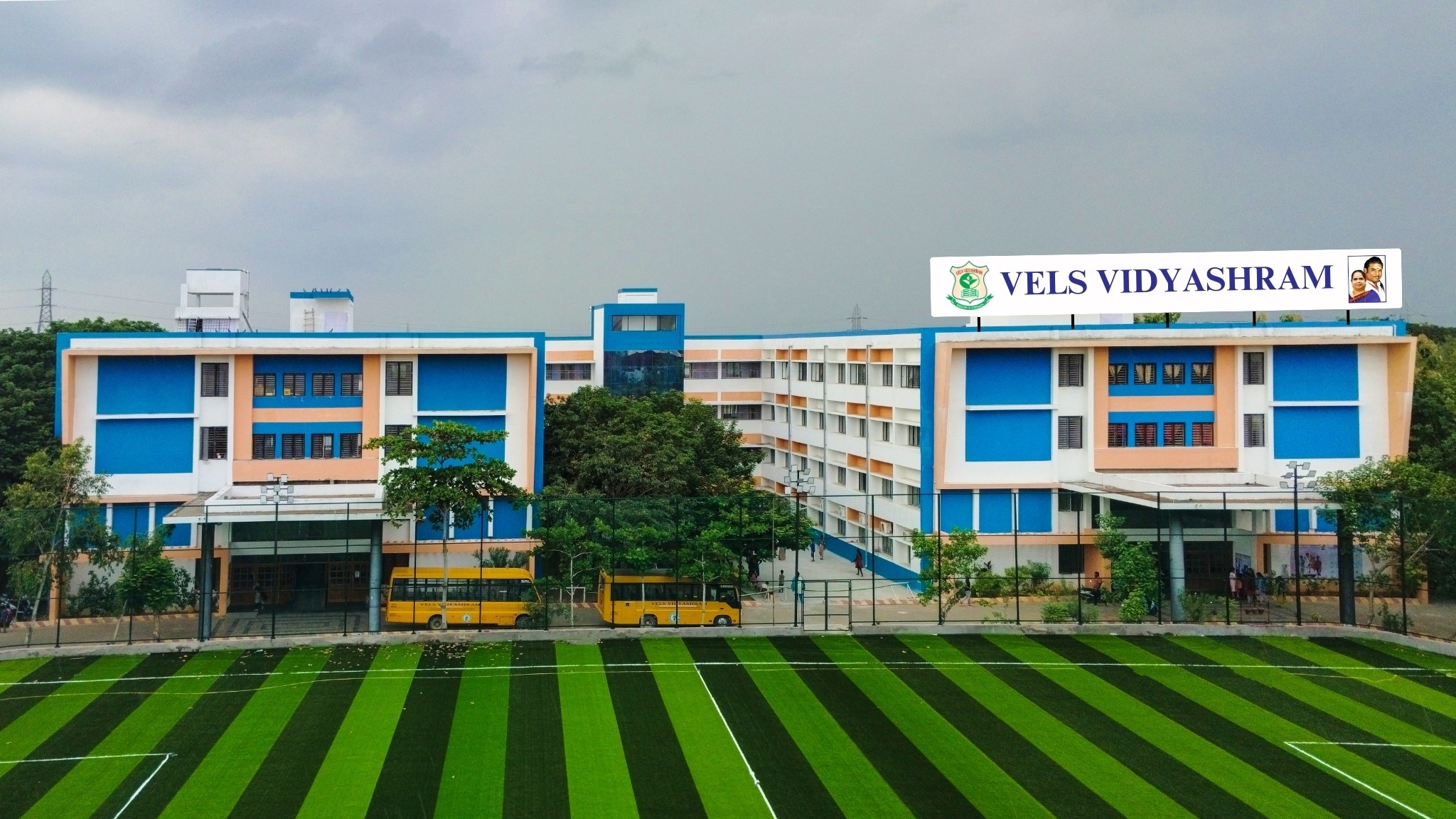 Vaels International School aerial view of campus grounds and buildings