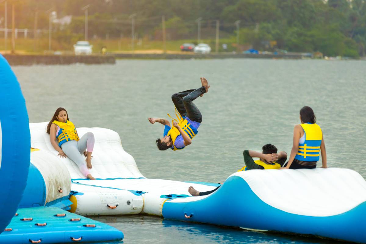 Floating aqua parks and inflatable obstacle courses