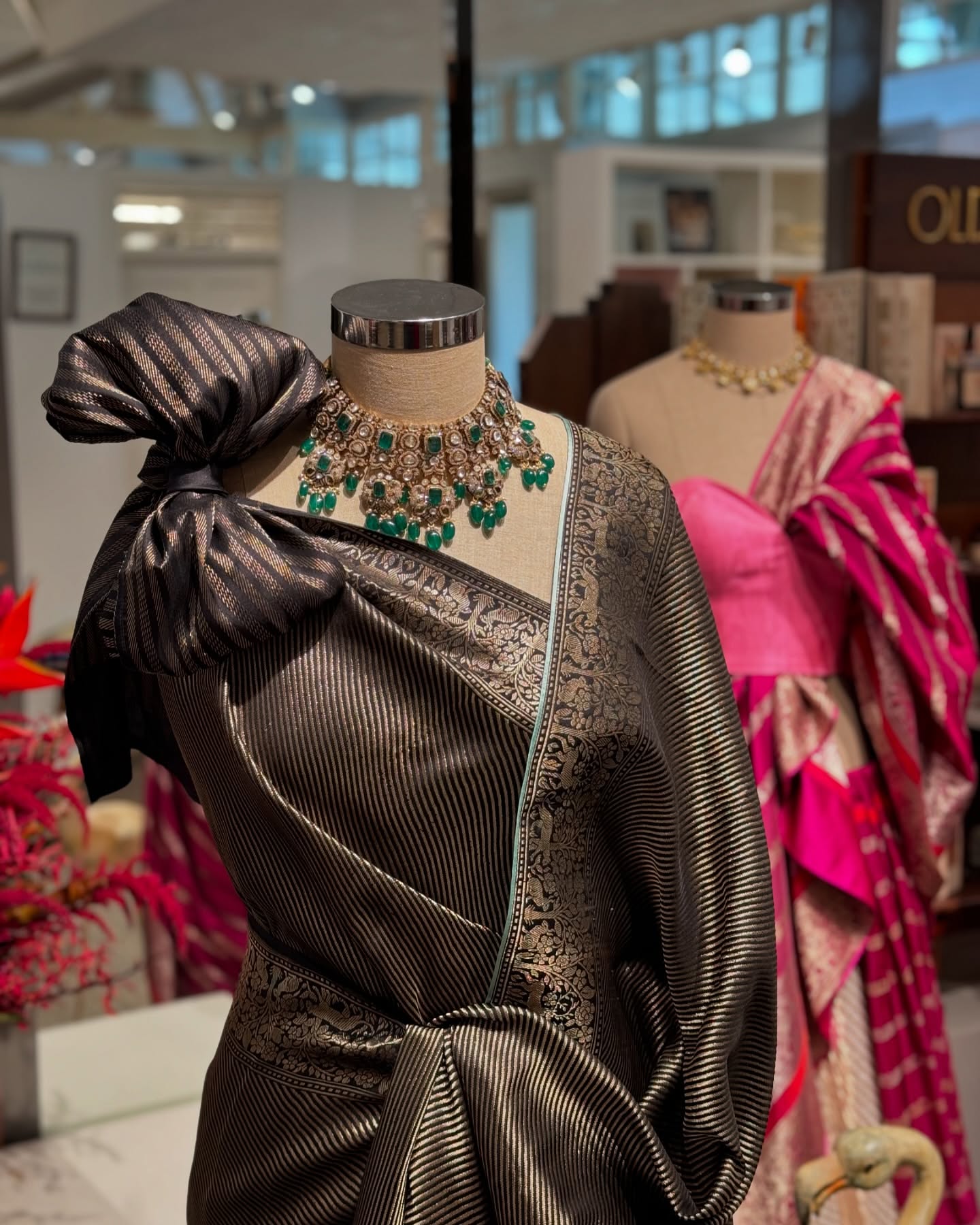 Drapes and heritage jewellery, styled in the atelier