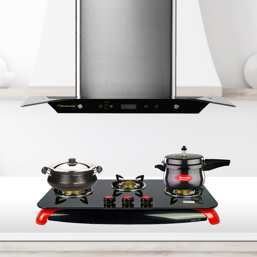 Butterfly glass-top gas stove and chimney