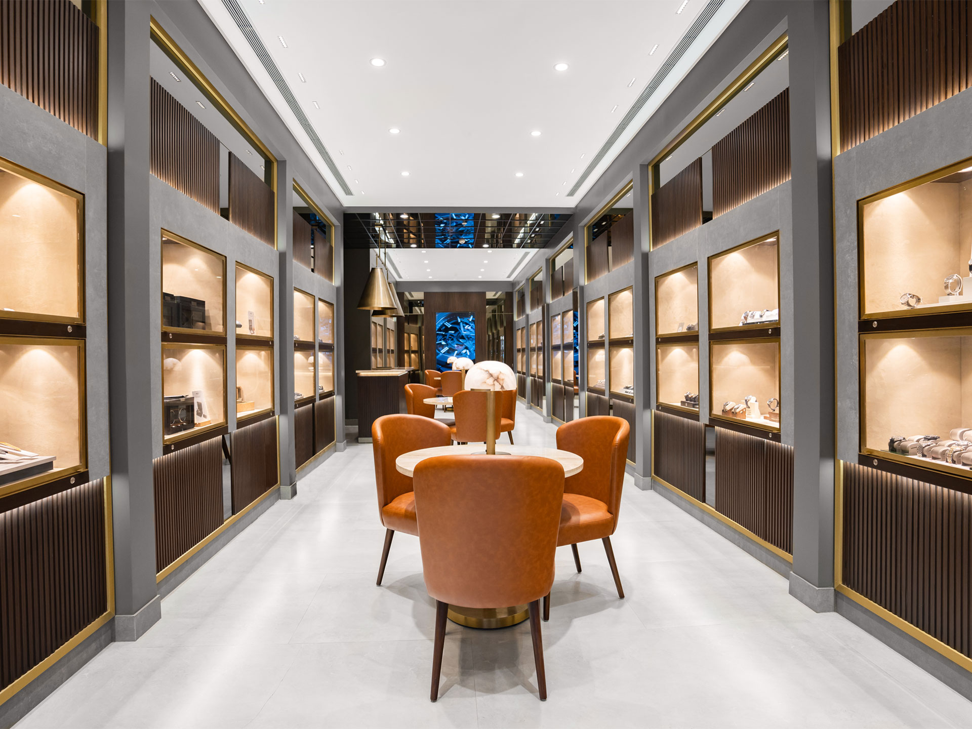 Inside the boutique — a hall of fine timepieces