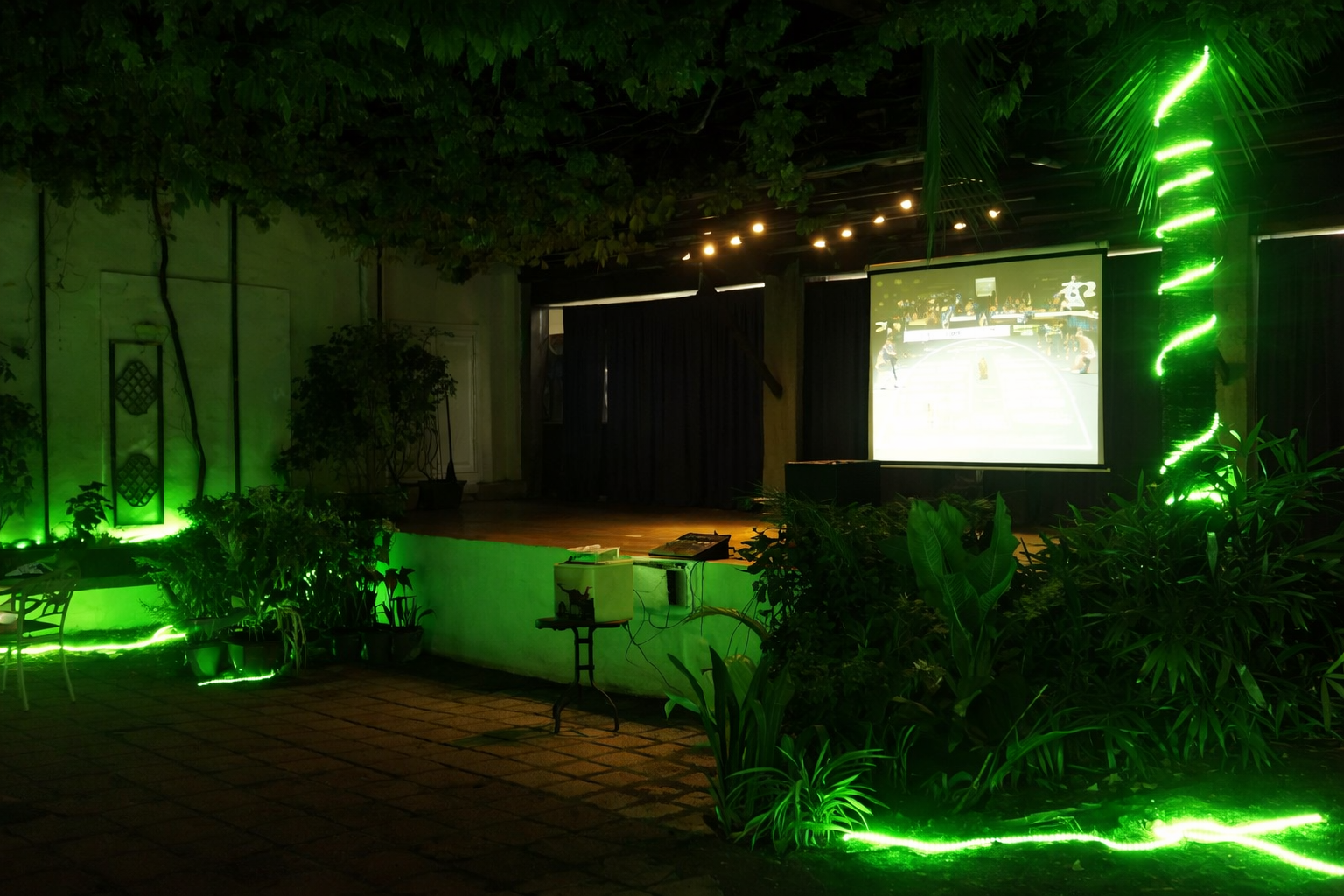 After dark, the courtyards glow