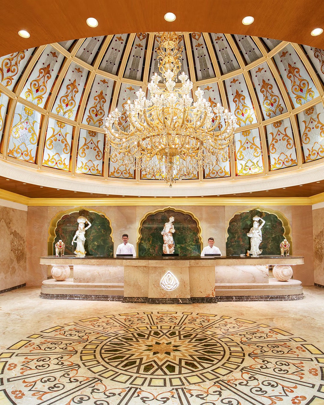 The grand lobby, crowned by a frescoed dome