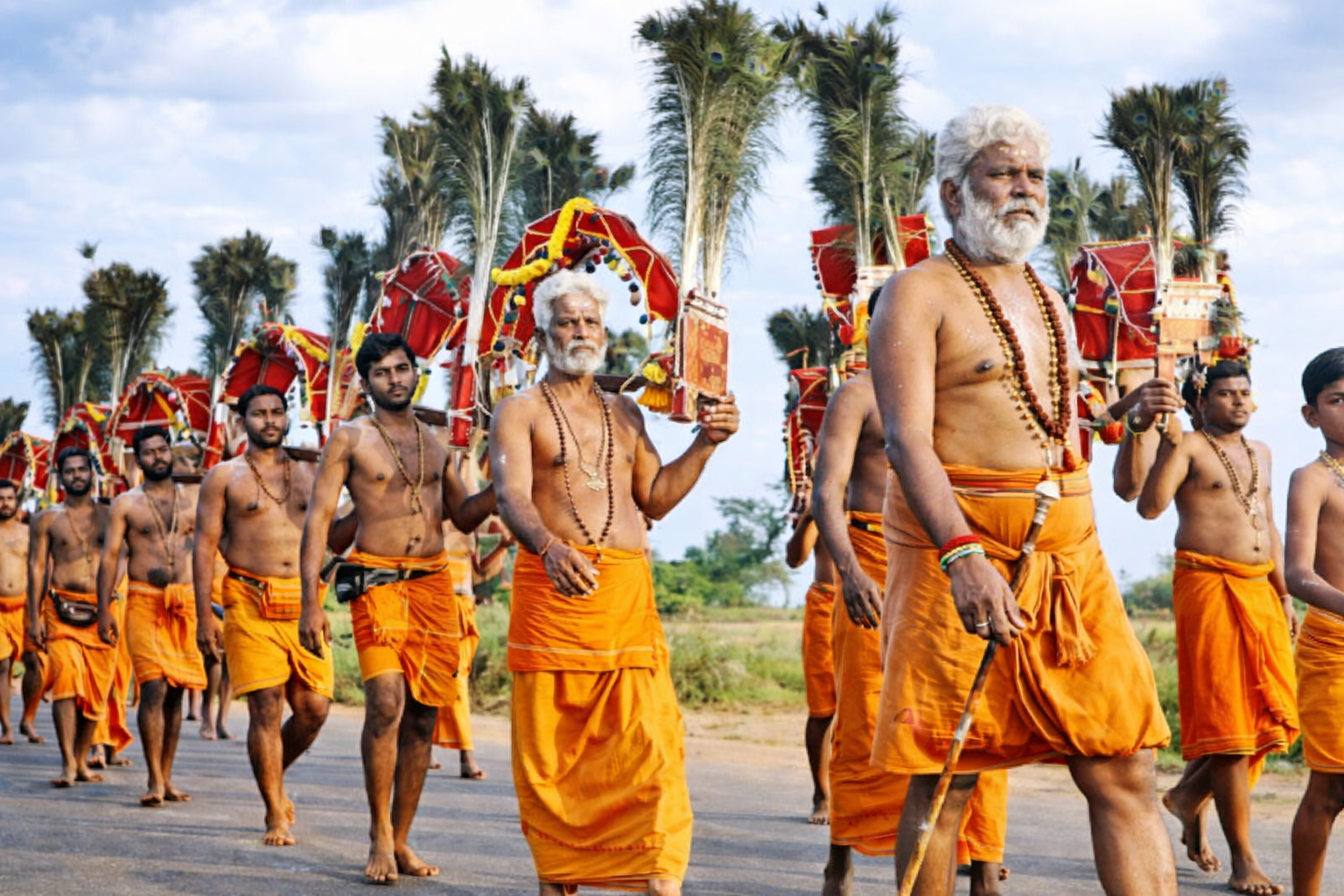 Devotees bear the ornate kavadi