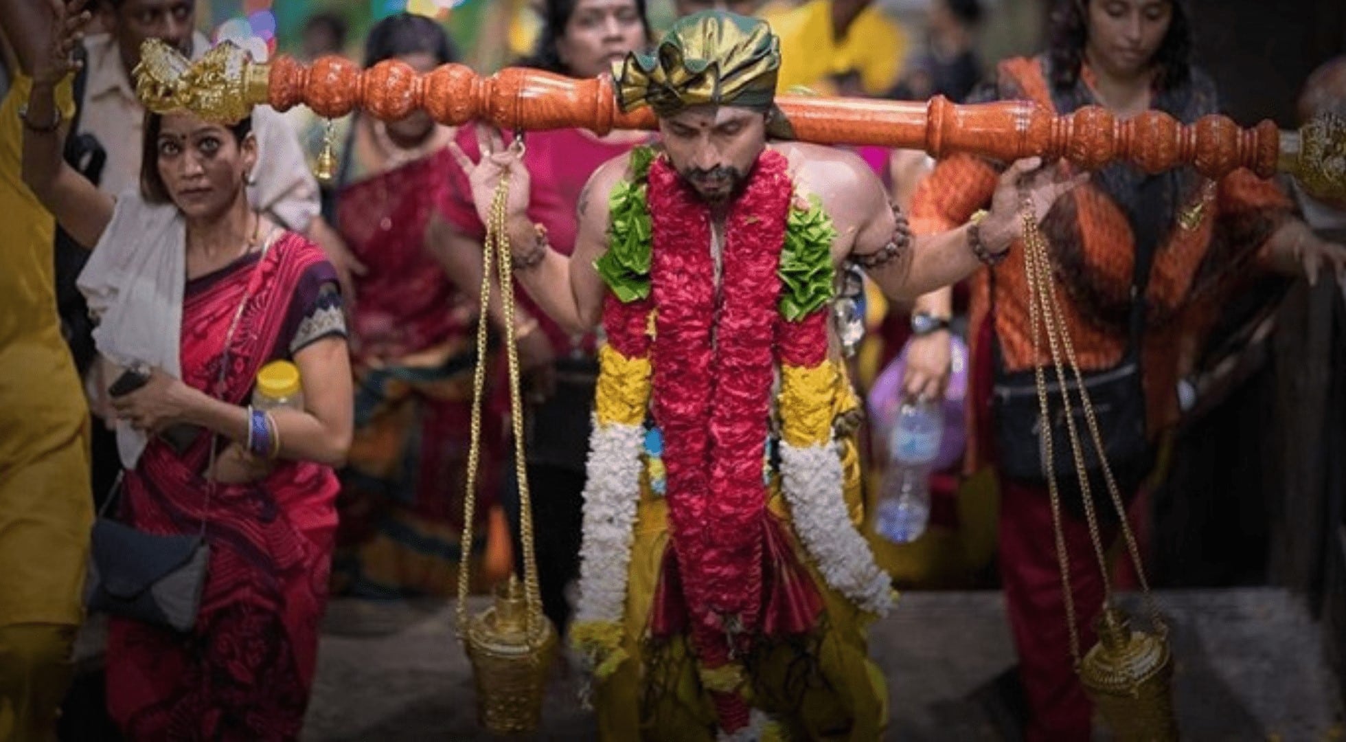 The kavadi, adorned and carried on the shoulders