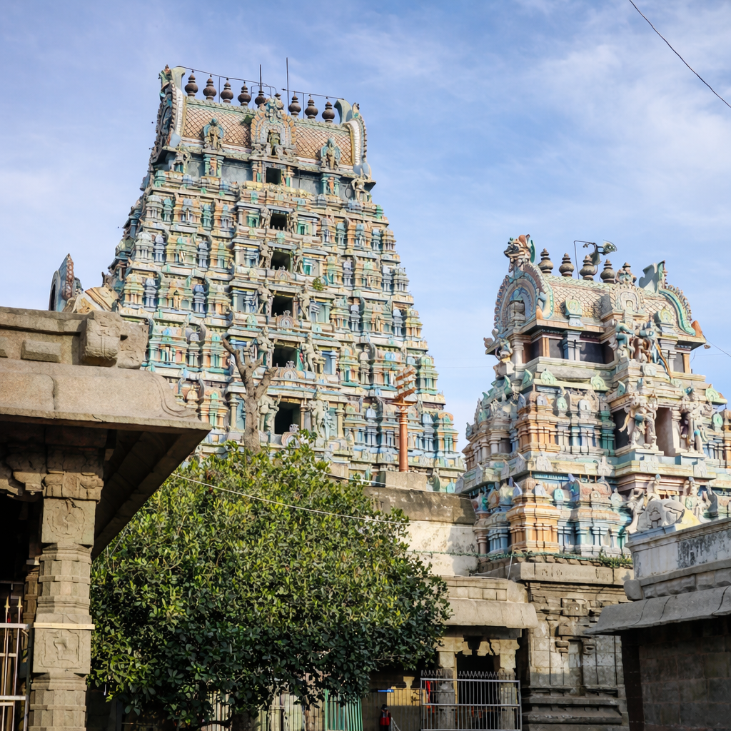 Intricately sculpted and painted tower shrines