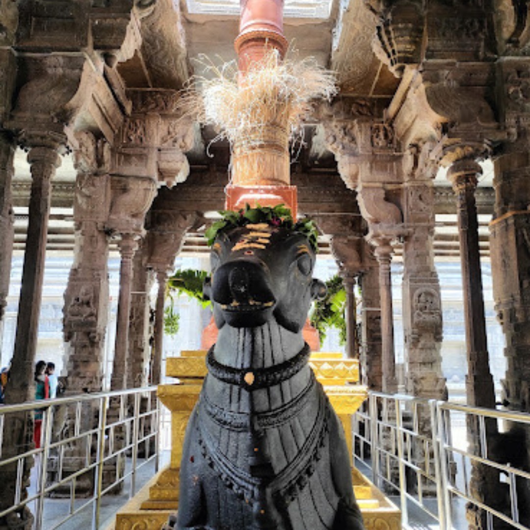 The Nandi, seated before the sanctum