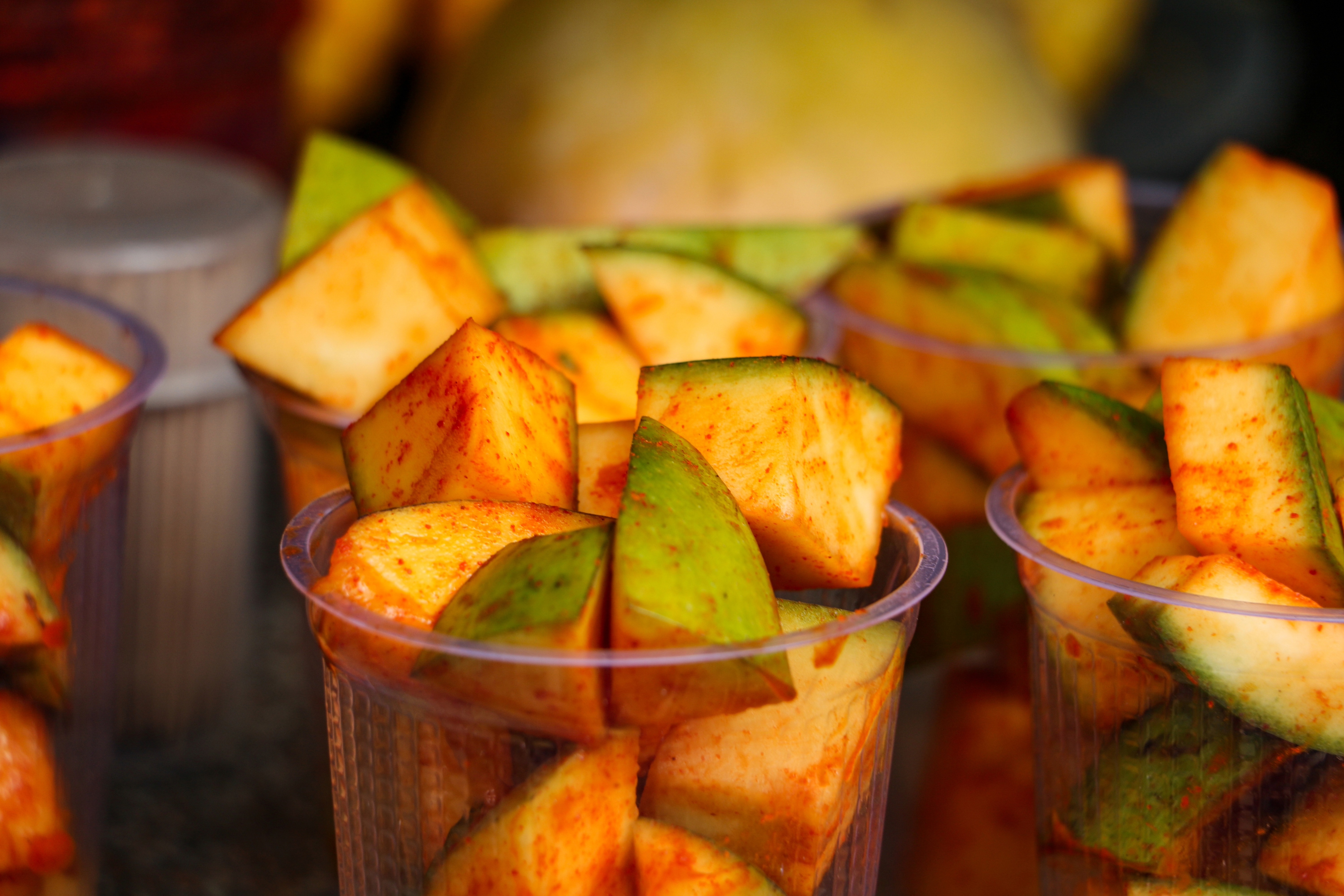 Sliced fruit and cooling snacks by the sea