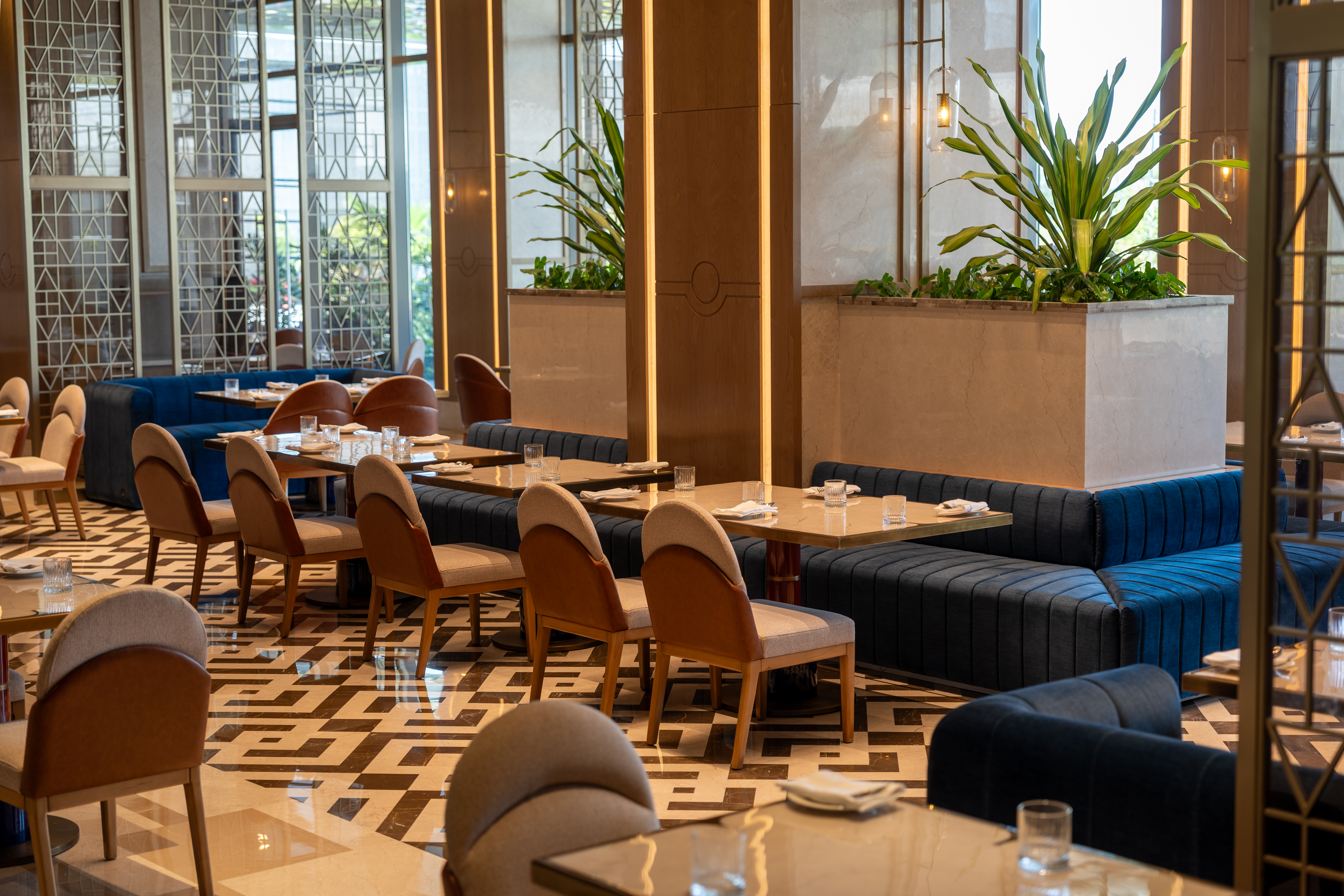 Signature dining in warm, contemporary interiors