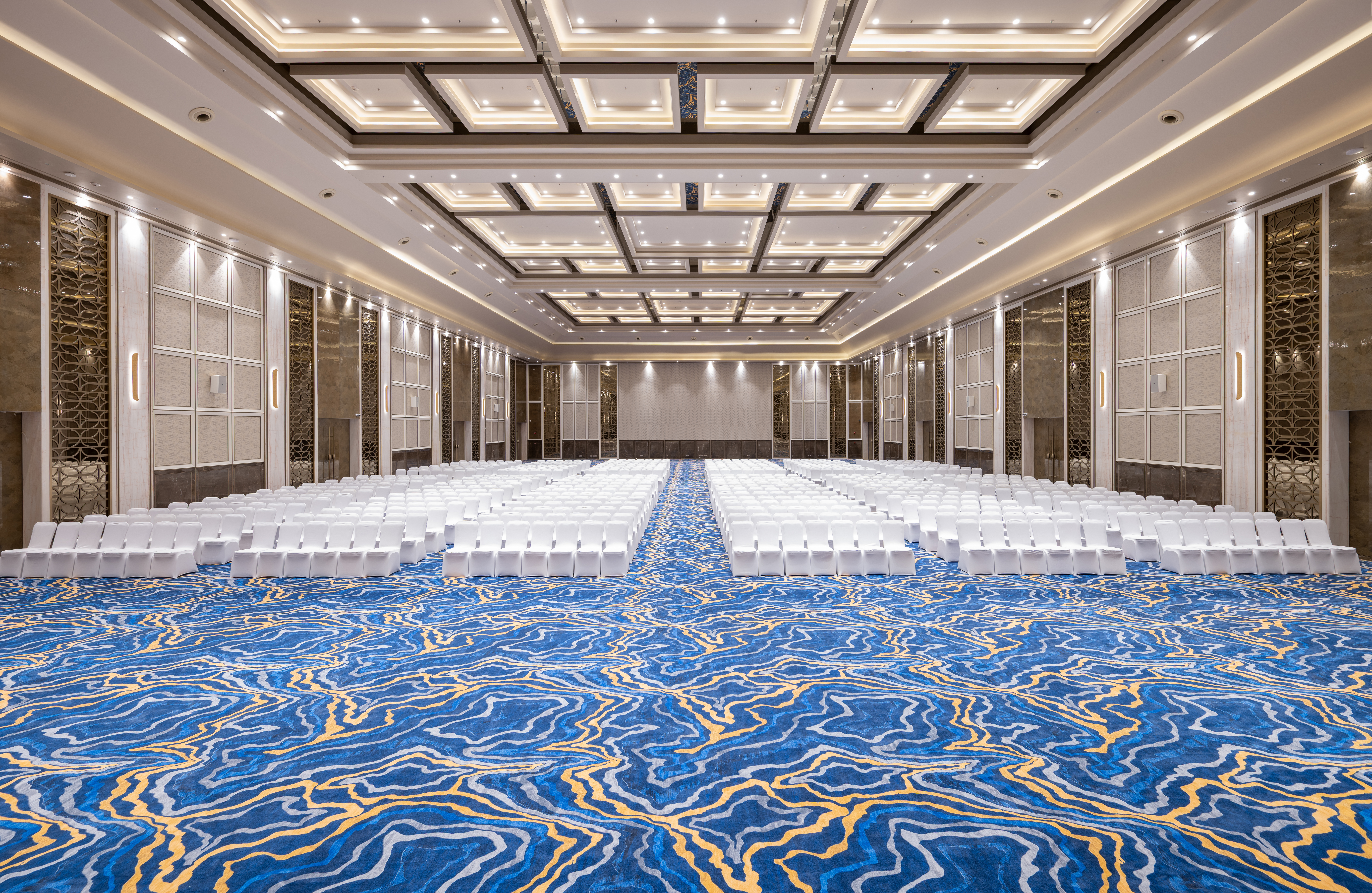 The grand ballroom, set for weddings and celebrations
