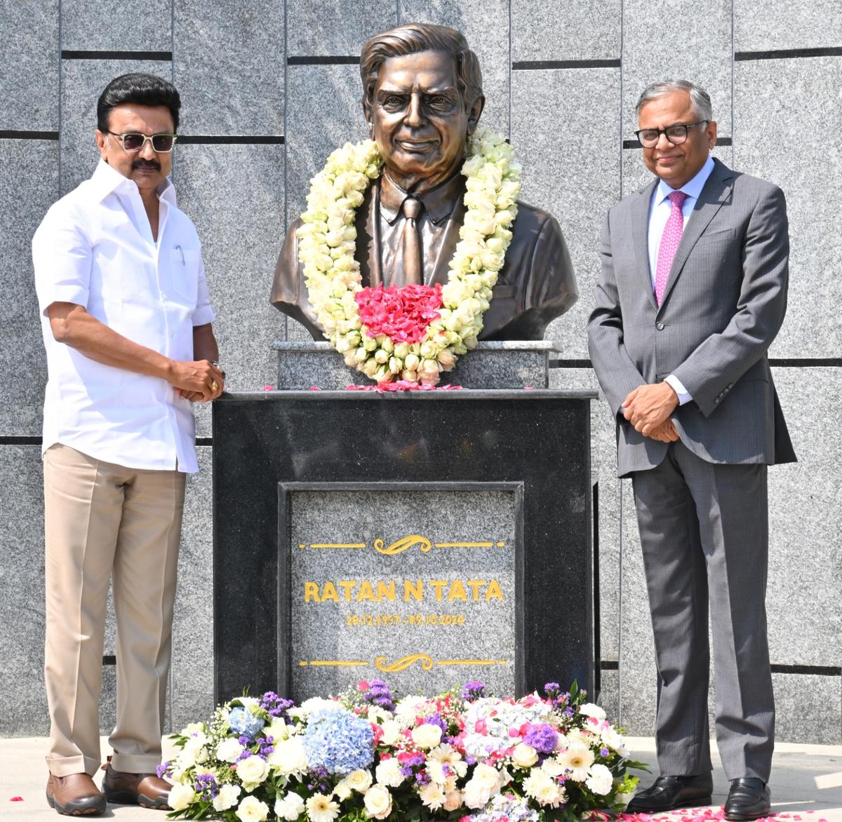 A memorial to Ratan Tata at the new facility