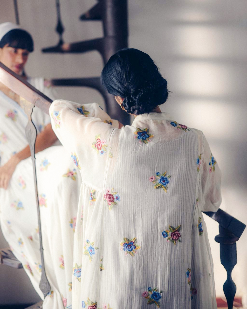 Hand-embroidered blooms, up close
